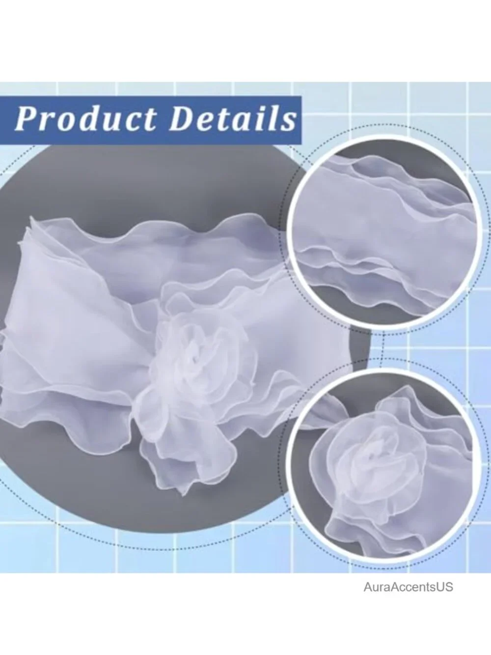 White Chiffon Shawl Wrap Ruffle Trim Sheer Silk Cape Pleated Floral Edge